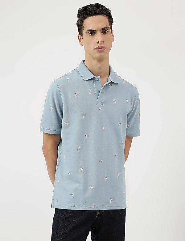Pure Cotton Embroidered Polo Neck T-Shirt