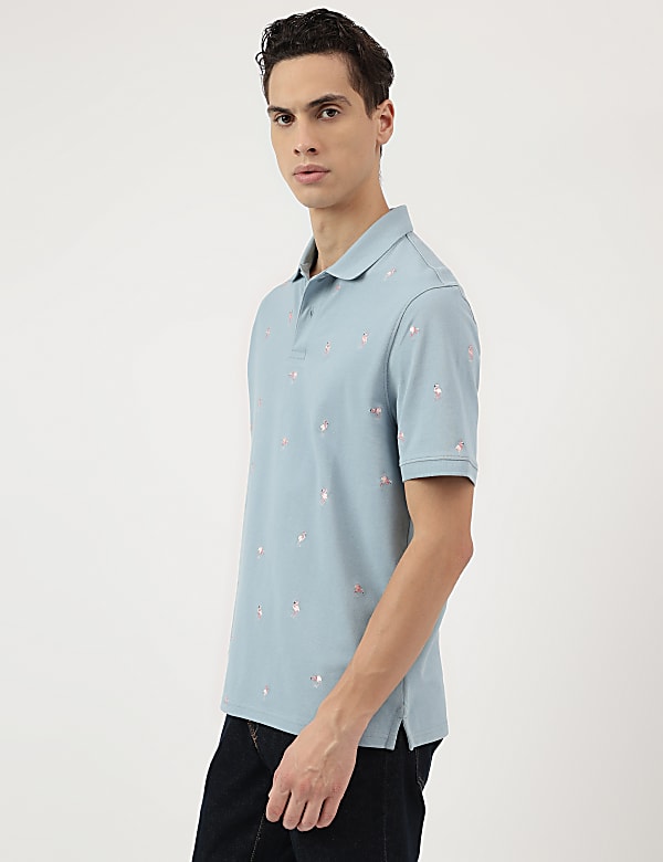 Pure Cotton Embroidered Polo Neck T-Shirt