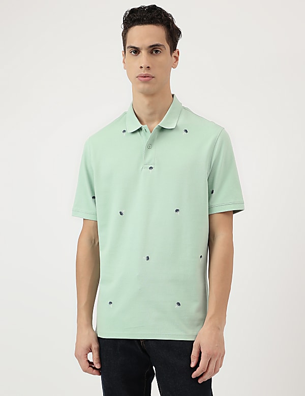 Pure Cotton Embroidered Polo Neck T-Shirt