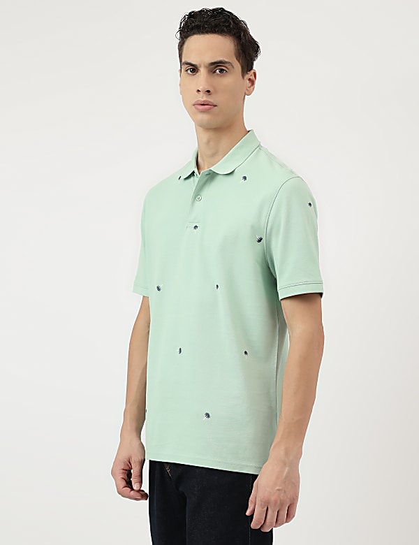 Pure Cotton Embroidered Polo Neck T-Shirt