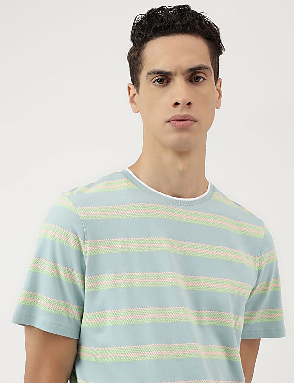 Pure Cotton Stripes Round Neck T-Shirt