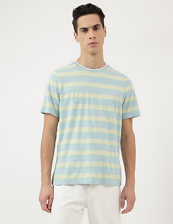 Pure Cotton Stripes Round Neck T-Shirt