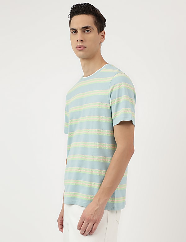 Pure Cotton Stripes Round Neck T-Shirt