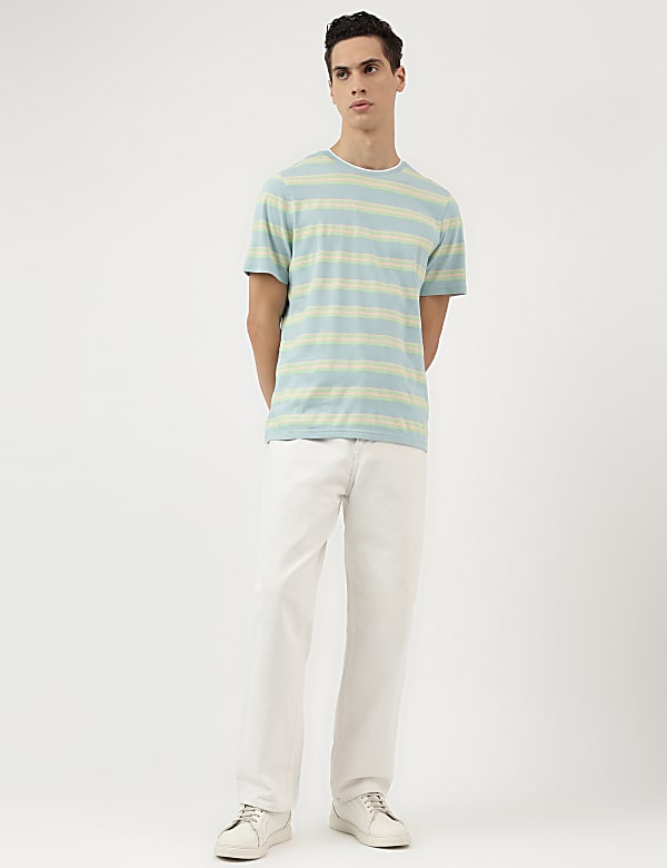 Pure Cotton Stripes Round Neck T-Shirt