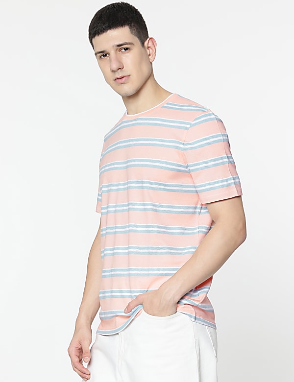 Pure Cotton Stripes Round Neck T-Shirt