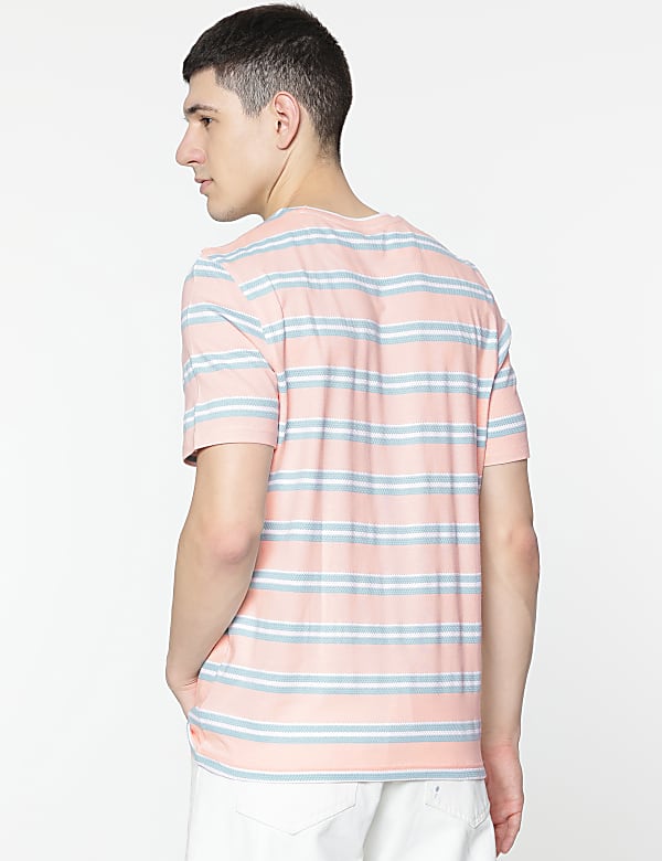 Pure Cotton Stripes Round Neck T-Shirt