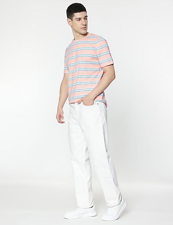 Pure Cotton Stripes Round Neck T-Shirt