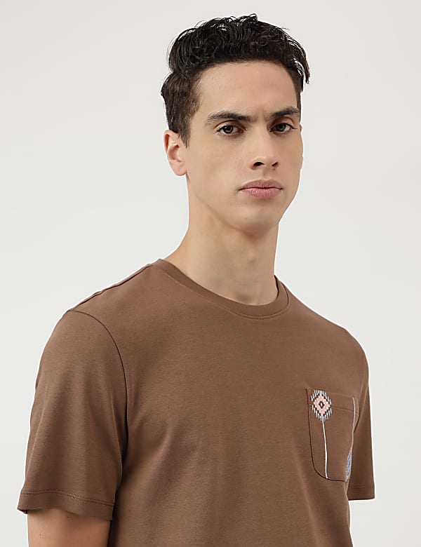 Pure Cotton Embroidered Round Neck T-Shirt