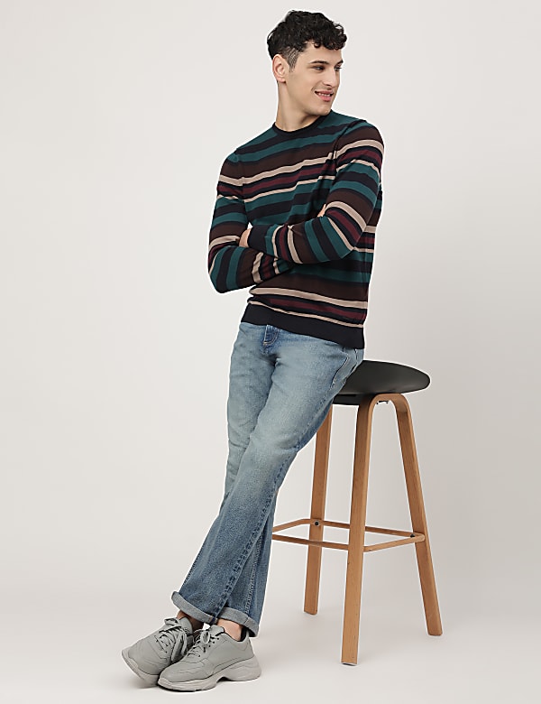 Pure Cotton Stripes Crew Neck Jumpers