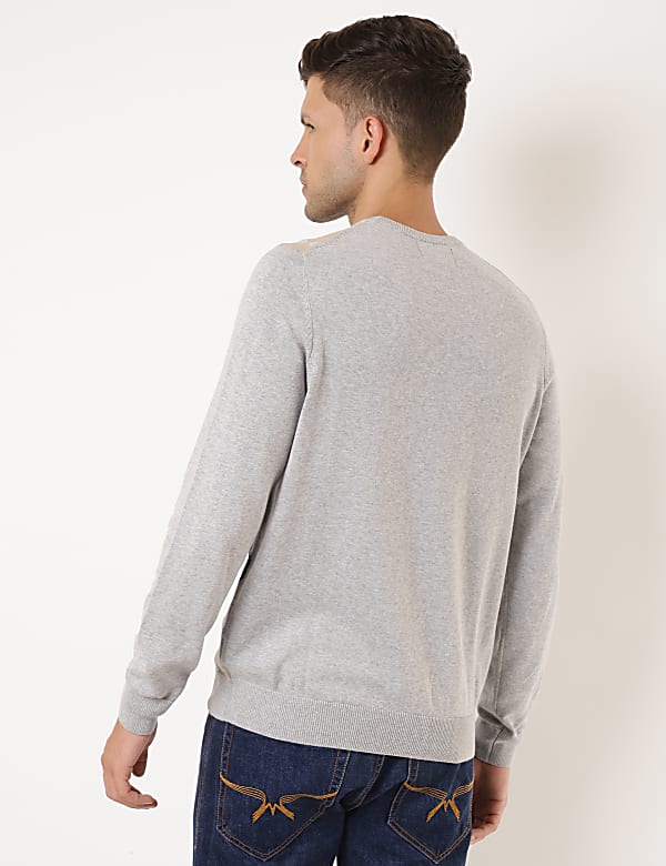 Pure Cotton Argyle Print Crew Neck Jumper