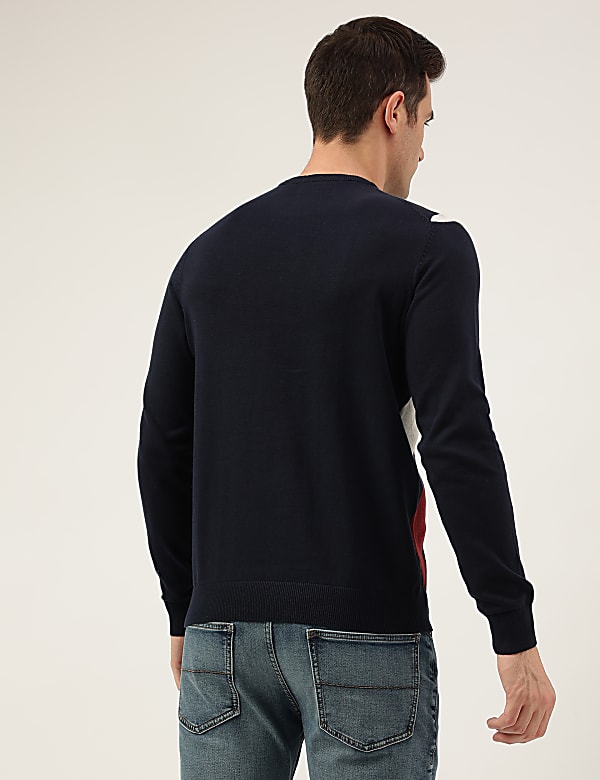 Pure Cotton Argyle Round Neck Jumper