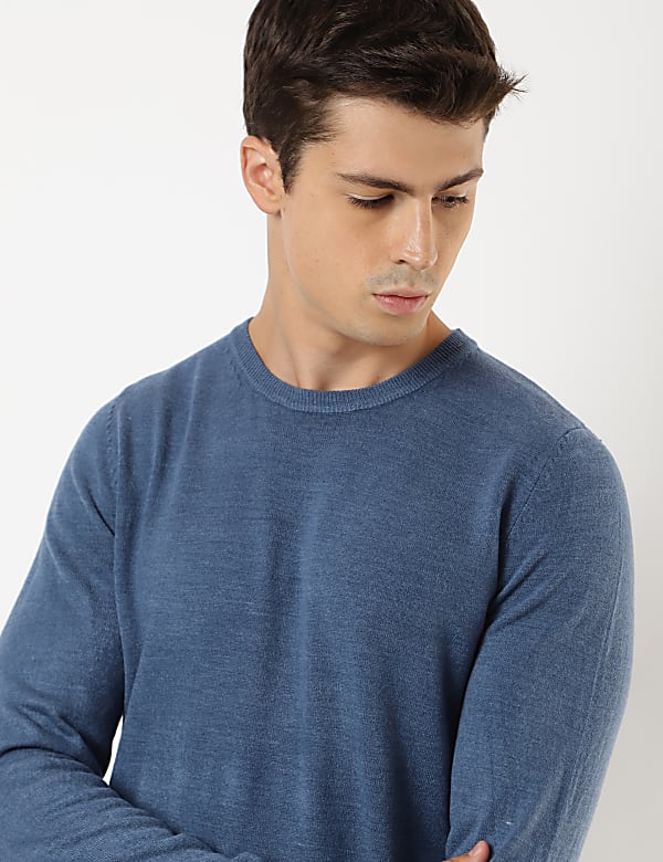 Pure Acrylic Knitted Crew Neck Jumper