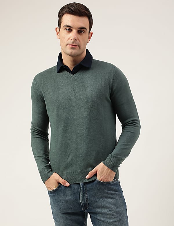 Pure Acrylic Plain V-Neck Jumper