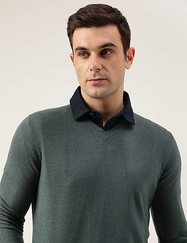 Pure Acrylic Plain V-Neck Jumper
