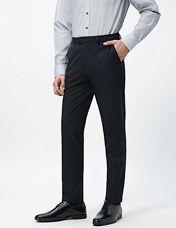 Slim Fit Stripes Mid Rise Trousers
