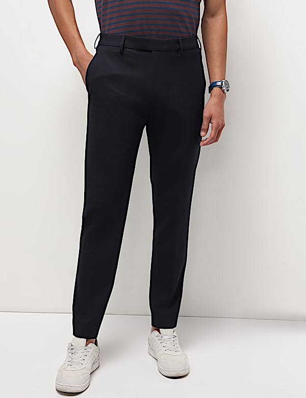Mid Waist Checks Slim Fit Trousers