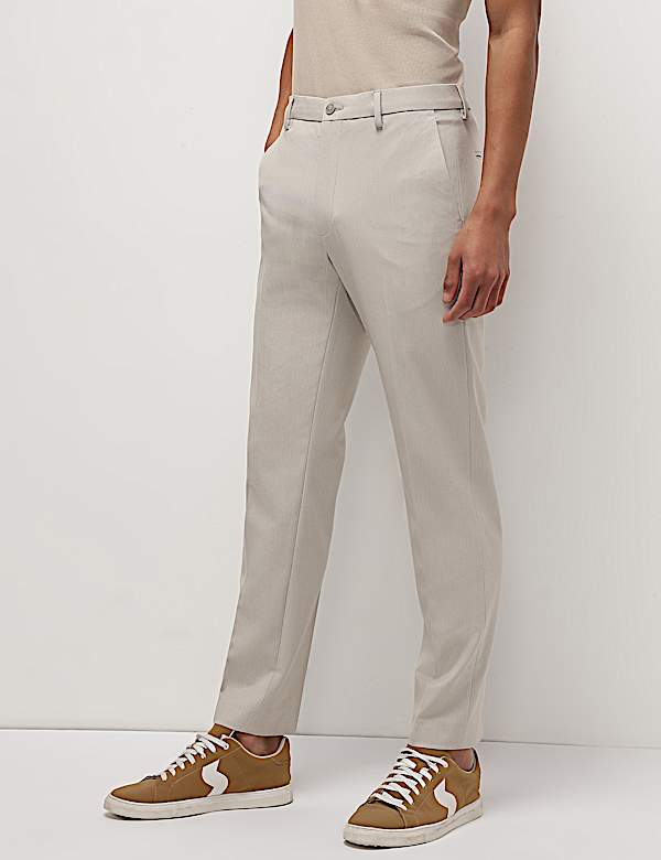 Mid Waist Textured Slim Fit Trousers