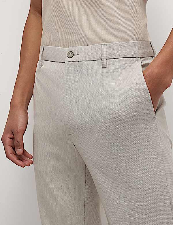Mid Waist Textured Slim Fit Trousers