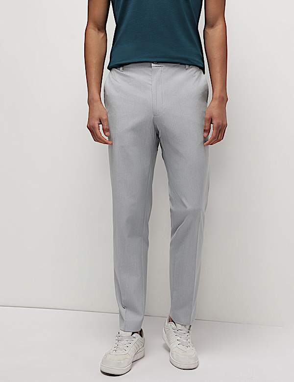 Mid Waist Textured Slim Fit Trousers