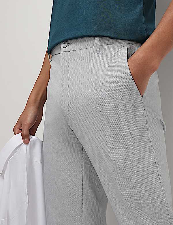 Mid Waist Textured Slim Fit Trousers