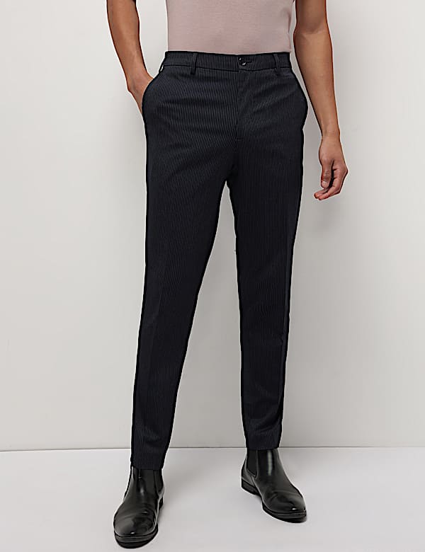 Mid Waist Pinstripe Slim Fit Trousers
