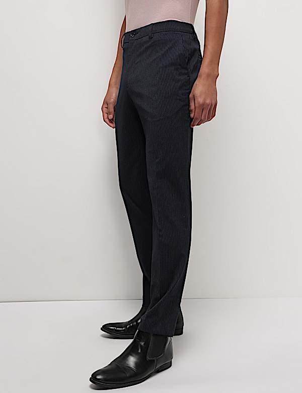 Mid Waist Pinstripe Slim Fit Trousers