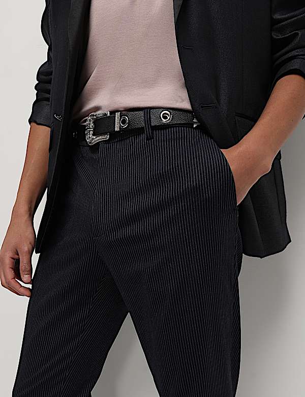 Mid Waist Pinstripe Slim Fit Trousers