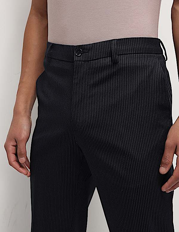 Mid Waist Pinstripe Slim Fit Trousers