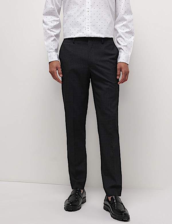 Mid Waist Checks Slim Fit Trousers