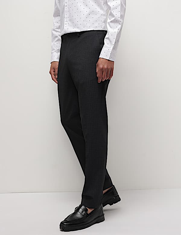 Mid Waist Checks Slim Fit Trousers