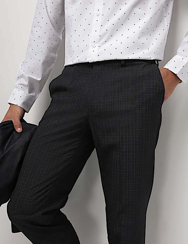 Mid Waist Checks Slim Fit Trousers