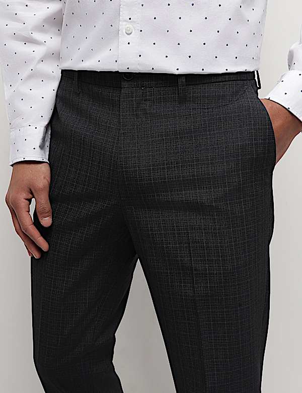 Mid Waist Checks Slim Fit Trousers