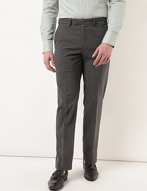 Regular Fit Houndstooth Texture Trousers