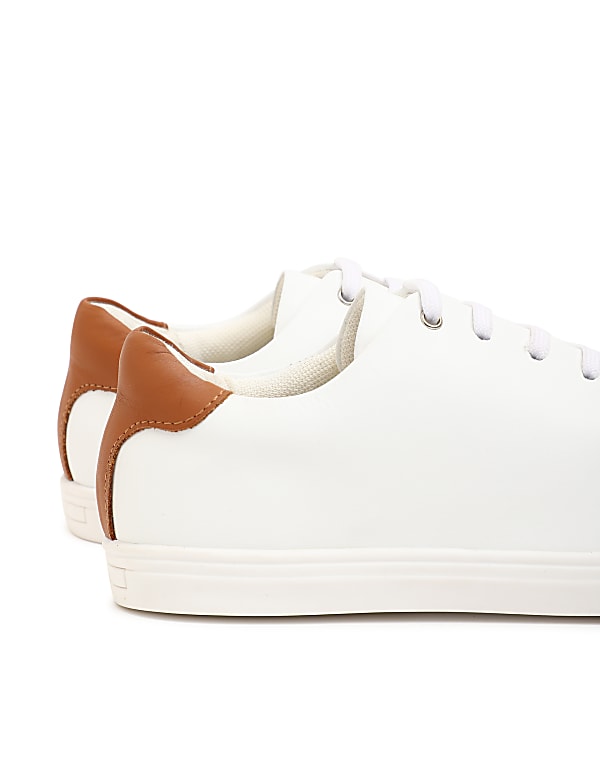 Pure Leather Lace Up Plain Sneakers