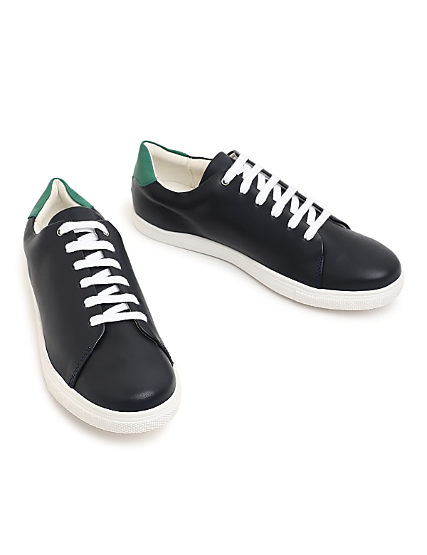 Pure Leather Lace Up Plain Sneakers