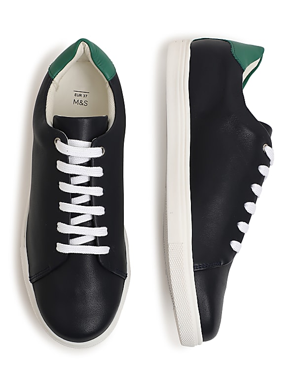 Pure Leather Lace Up Plain Sneakers