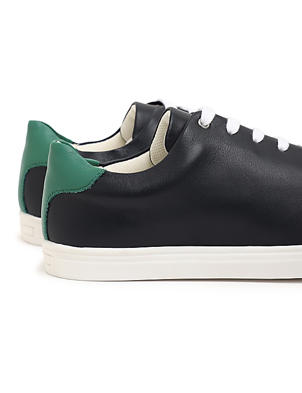 Pure Leather Lace Up Plain Sneakers