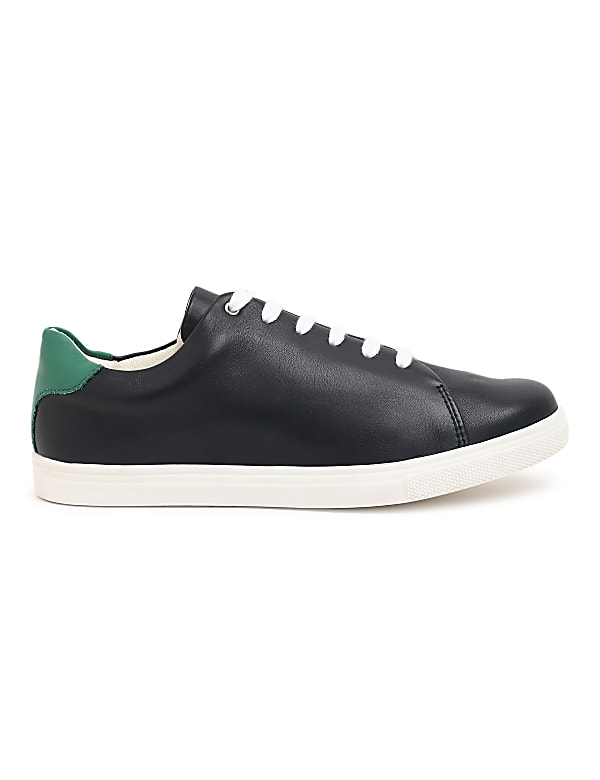 Pure Leather Lace Up Plain Sneakers
