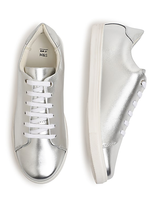 Pure Leather Lace Up Plain Sneakers