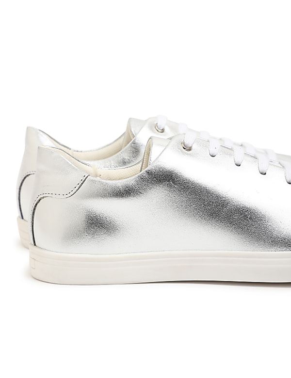 Pure Leather Lace Up Plain Sneakers