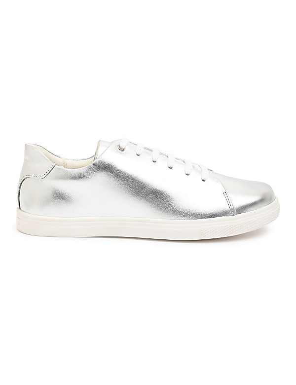 Pure Leather Lace Up Plain Sneakers