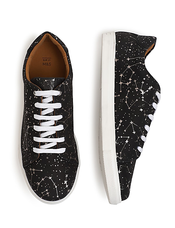 Pure Leather Lace Up Printed Sneakers