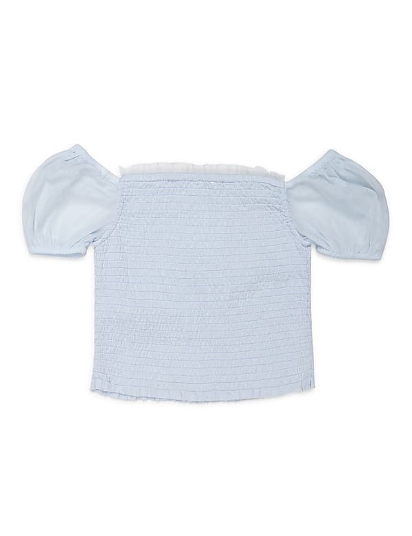 Embroidered Square Neck Tulle Top