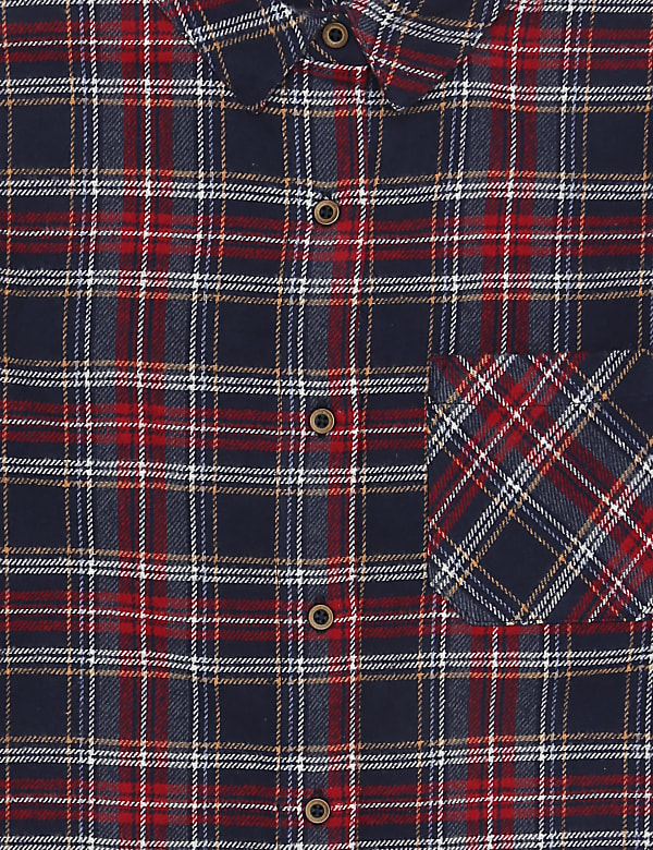 Pure Cotton Checked Spread Collar Shirt