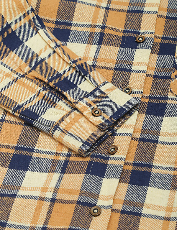 Pure Cotton Checked Spread Collar Shirt