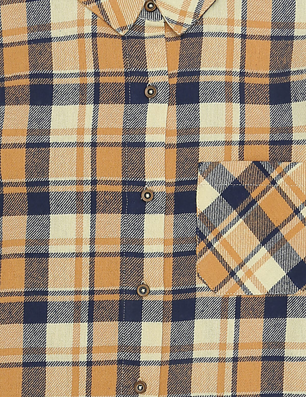Pure Cotton Checked Spread Collar Shirt