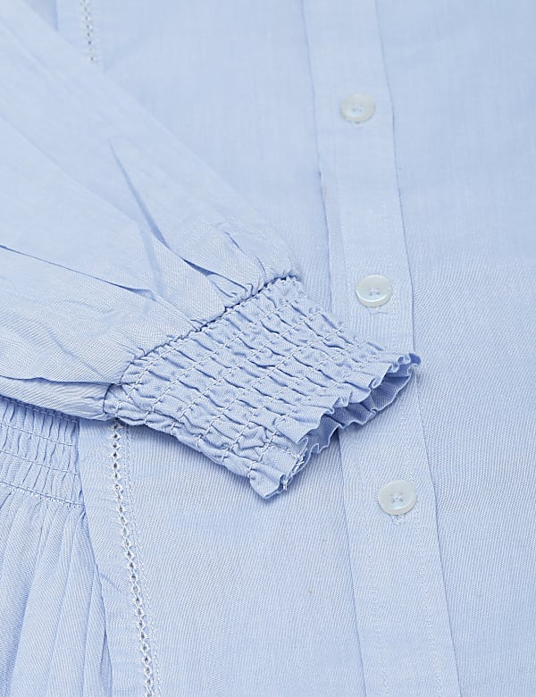 Pure Cotton Smocking Spread Collar Top