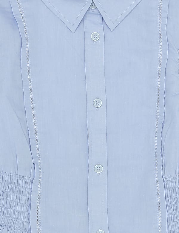 Pure Cotton Smocking Spread Collar Top