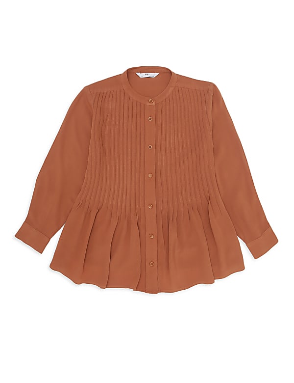 Pure Viscose Pleated Mandarin Collar Top