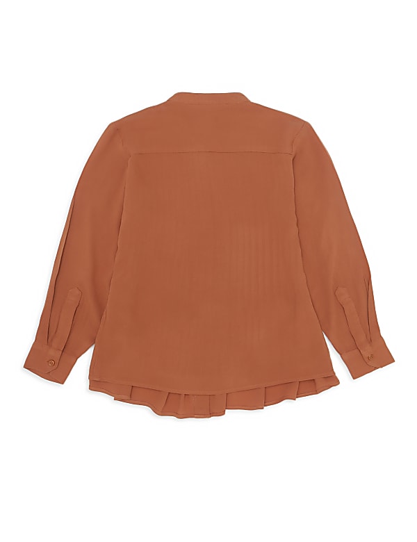 Pure Viscose Pleated Mandarin Collar Top